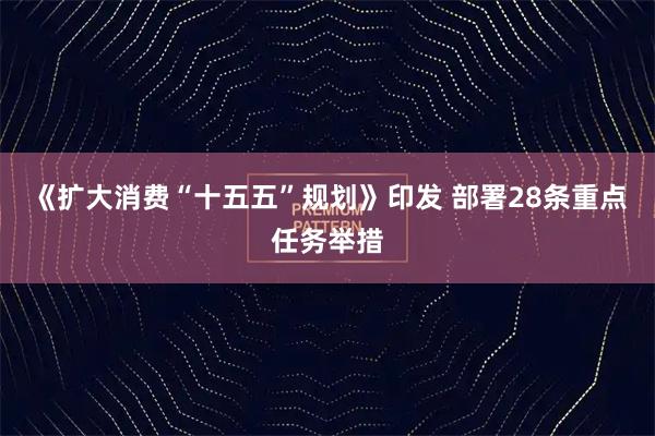 《扩大消费“十五五”规划》印发 部署28条重点任务举措